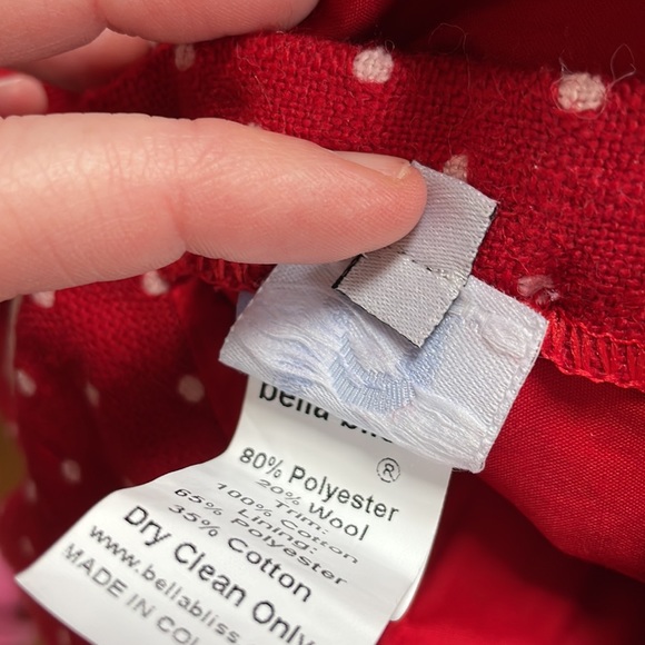 Bella Bliss beautiful red polka dot wool dress size 5, peter pan bow collar - Picture 6 of 6